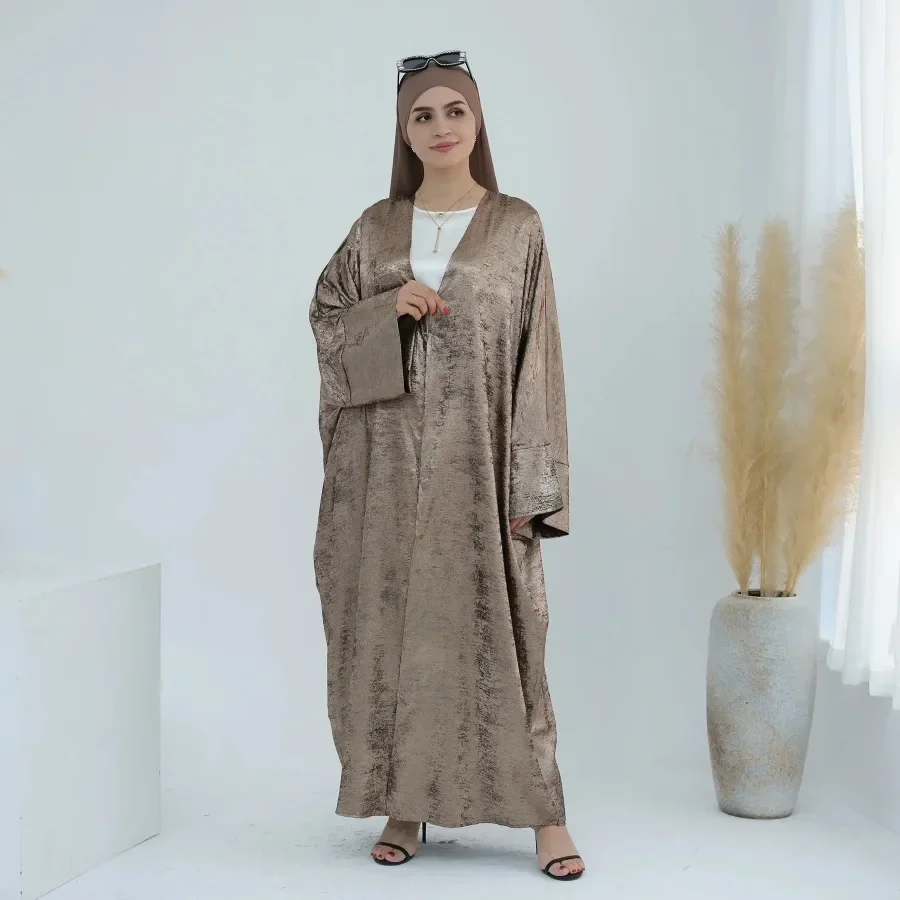 Clothes for Muslim Women Eid Open Kimono Coat 2024 Dubai Abaya Long Sleeve V-neck Abayas for Women Elegant Muslim Dress Women