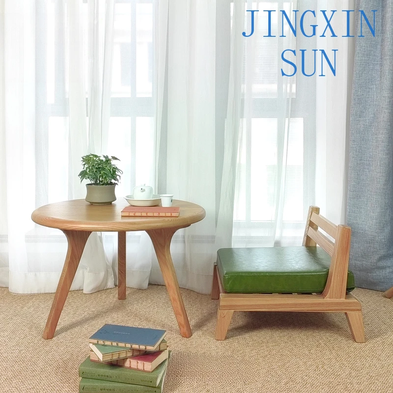 Japanese tatami bay window coffee table solid wood household balcony small tea table round