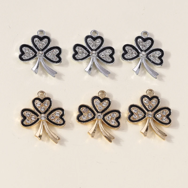 Leslie 10 Stück Luxus-Kristall-Glücksanhänger mit vierblättrigem Kleeblatt für handgefertigten DIY-Schmuck, Statement-Halsketten, Ohrringe, Armbänder und Anhänger – Detail 1