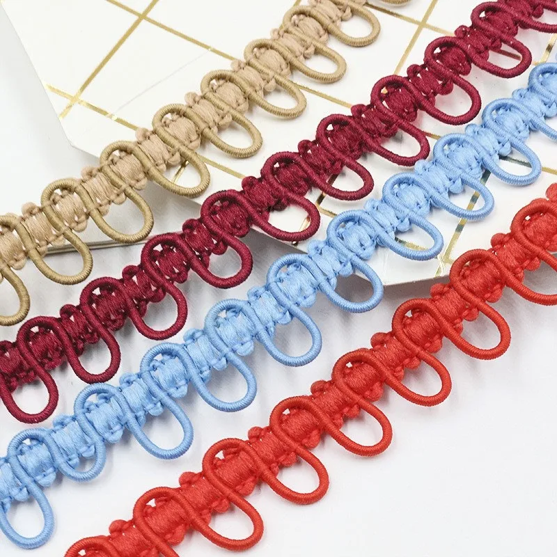 5Yards Elastic Polyester Webbing with Eyelets Fur Collar Loops, Adjustable Button Tabs Trim for Garment DIY Craft