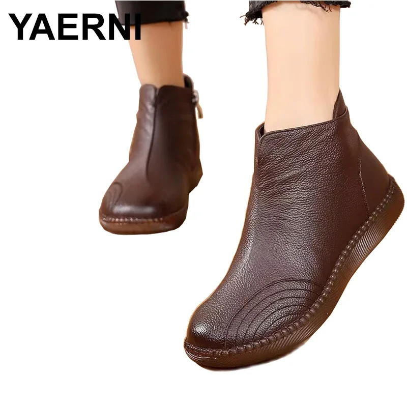 

Autumn Retro Shoes Woman Winter Boots 2024 Women's Genuine Leather Shoes Female Ankle Boots Flat With Zip Botas Mujer