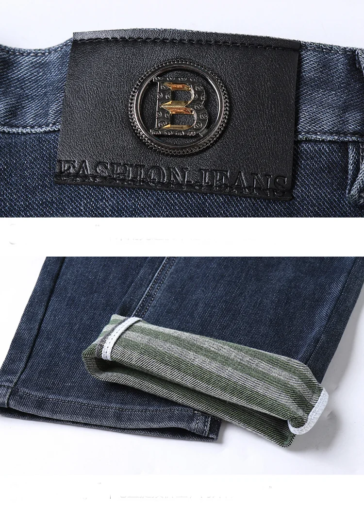 New Winter Men's Jeans Business Straight Tube Comfort Trousers Leisure High Elastic Zipper Classics Blue Denim Men's Pants