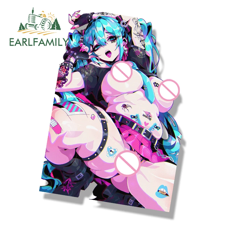 EARLFAMILY Punk Miku Fanart Autoaufkleber Waifu Chibi Big Head Vinyl Aufkleber Auto Styling JDM Peeker Racing Graffiti Slap Aufkleber