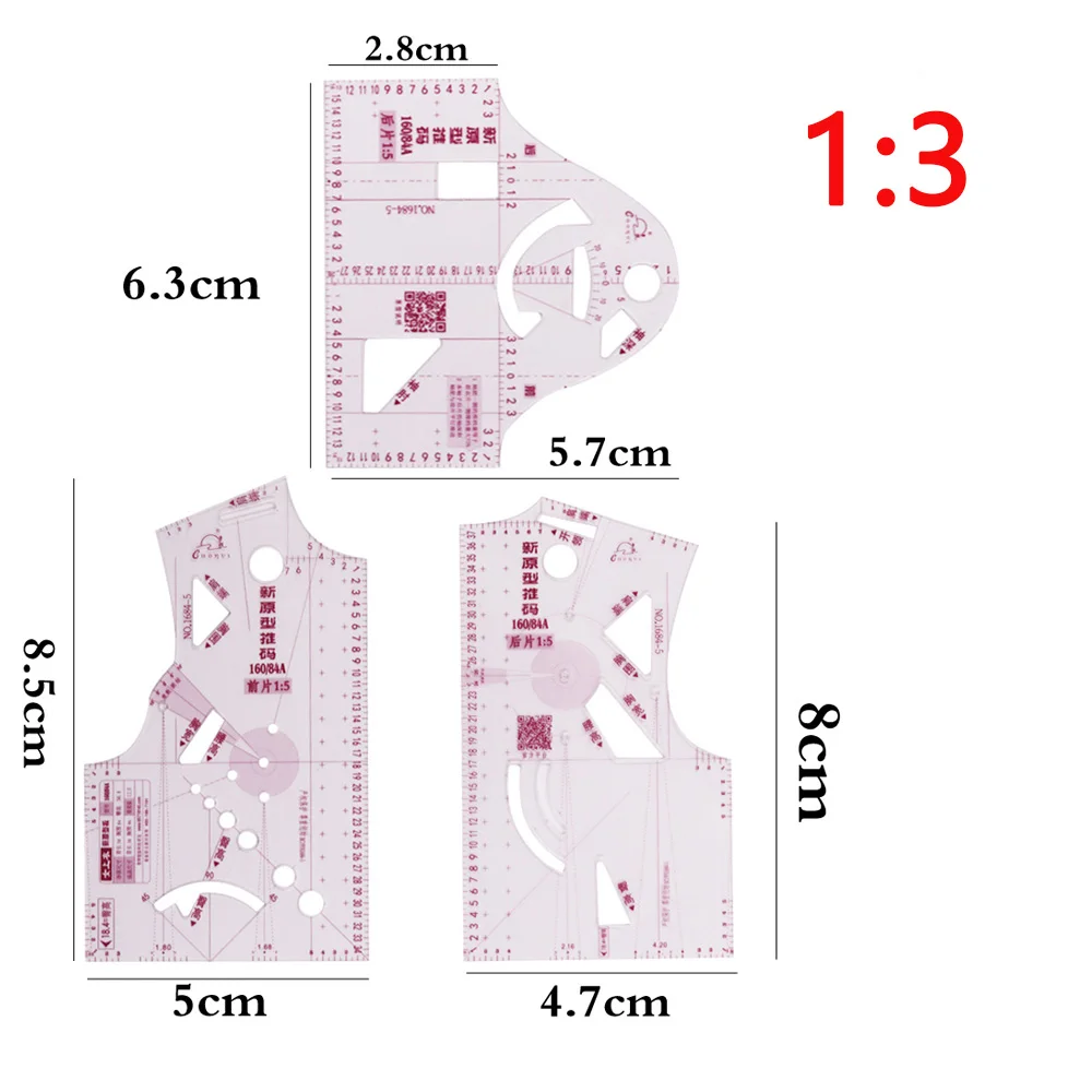 3pcs Mini Plastic Clothing Designs Ruler Tailor Ruler Measure For Sewing Dressmaking Pattern Design DIY Sewing Tools