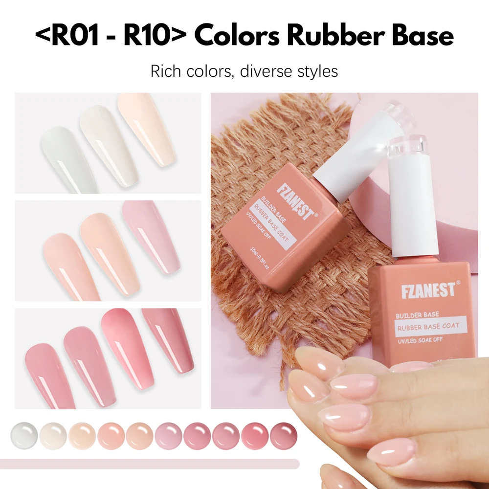 FZANEST rubberen basis professionele gelbuilder nagelverlenging gel polish collectie salon kwaliteit langdurige dubbele vorm en UV-lampkit