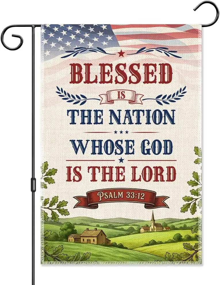 Blessed Is The Nation Garden Flag Double Sided 12x18 Inch, Patriotic Christian Outdoor Decor, Psalm 33:12 Bible Verse Yard B PPZ