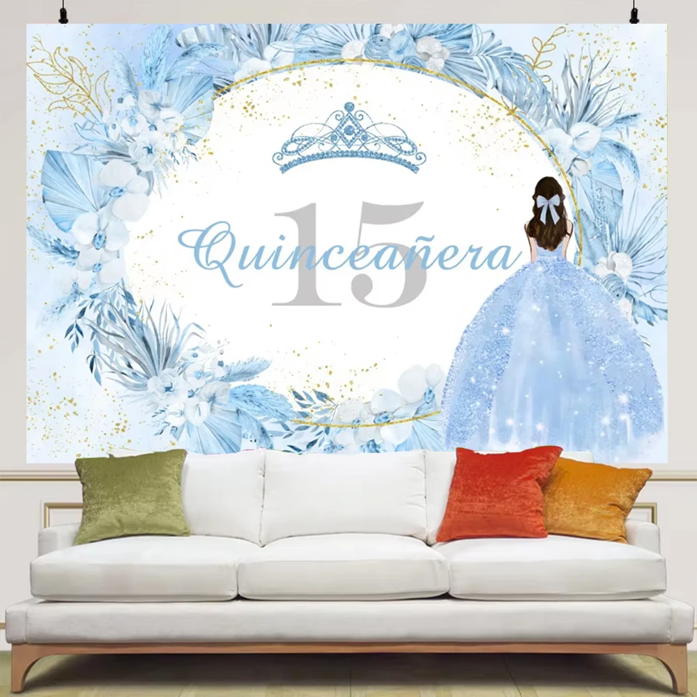 Quinceanera Sweet 15th Princess Theme Girl Glitter Crown Flower Dress Kid 15th Birthday Party Decor Can be customized Background