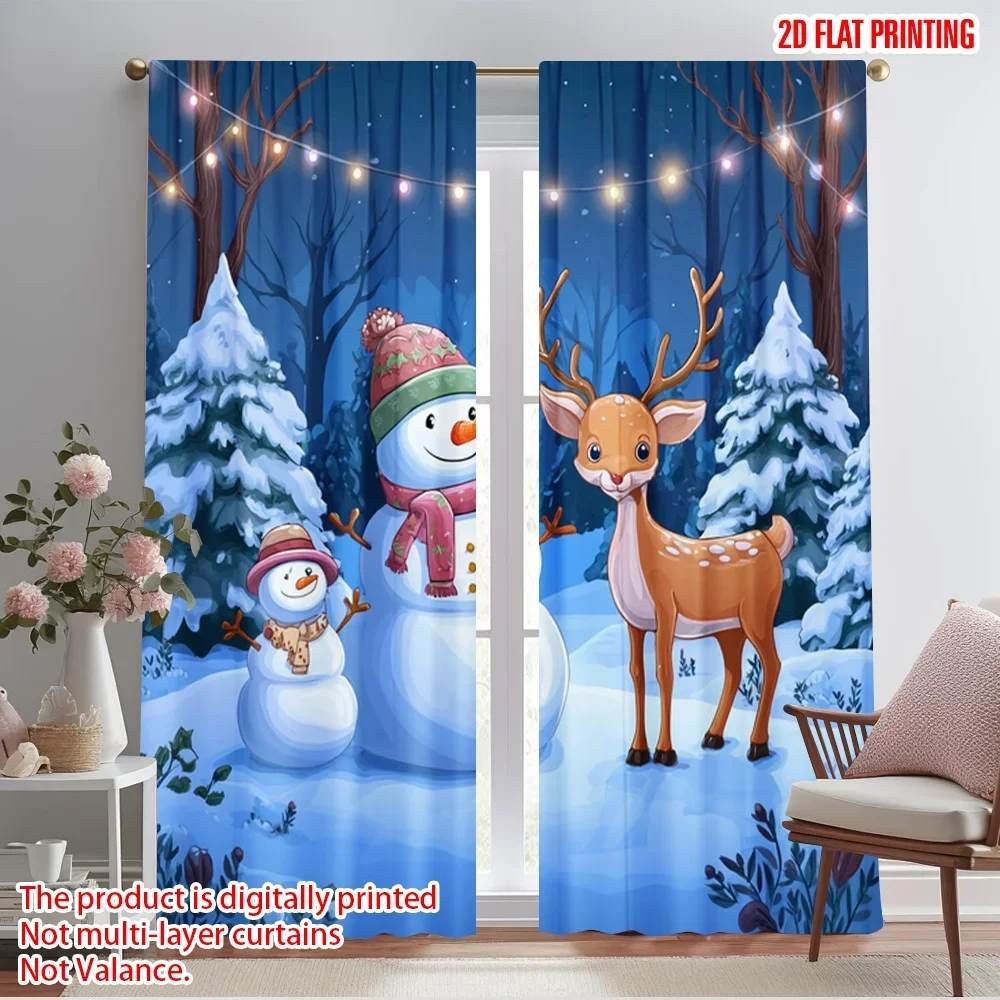 2pcs,2D plane printing Contemporary Curtains Snowman & Reindeer Scene Polyester (without rod) Festive Use for Kitchen Living