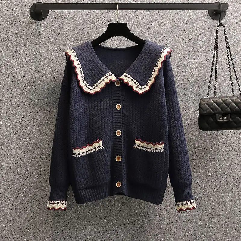 Spring/Autumn New Suit Retro Age Reducing and Slimming Knitted Sweater Cardigan Coat High Neck Mid Length Dress Two Piece Set