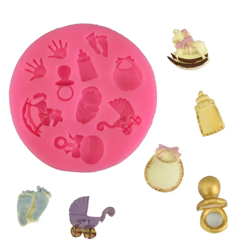 Baby Shower Party Stroller Hand Bottle Trojan Shape 3D Fondant Cake Silicone Mold Kitchen Candy Cupcake Decoration Tools