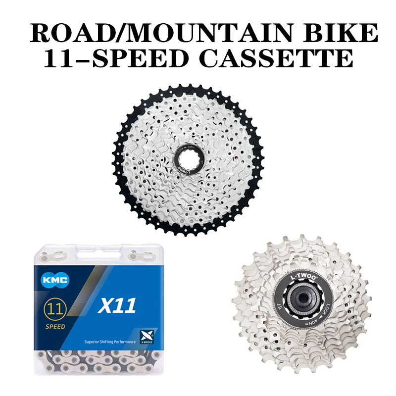 11 Speed Bike Kit Road/MTB Bike Cassette 11S 11-25/28/30/32/40/42/46/50/52T Freewheel Sprocket KMC X11 118L Chain 11S K7 Groupse