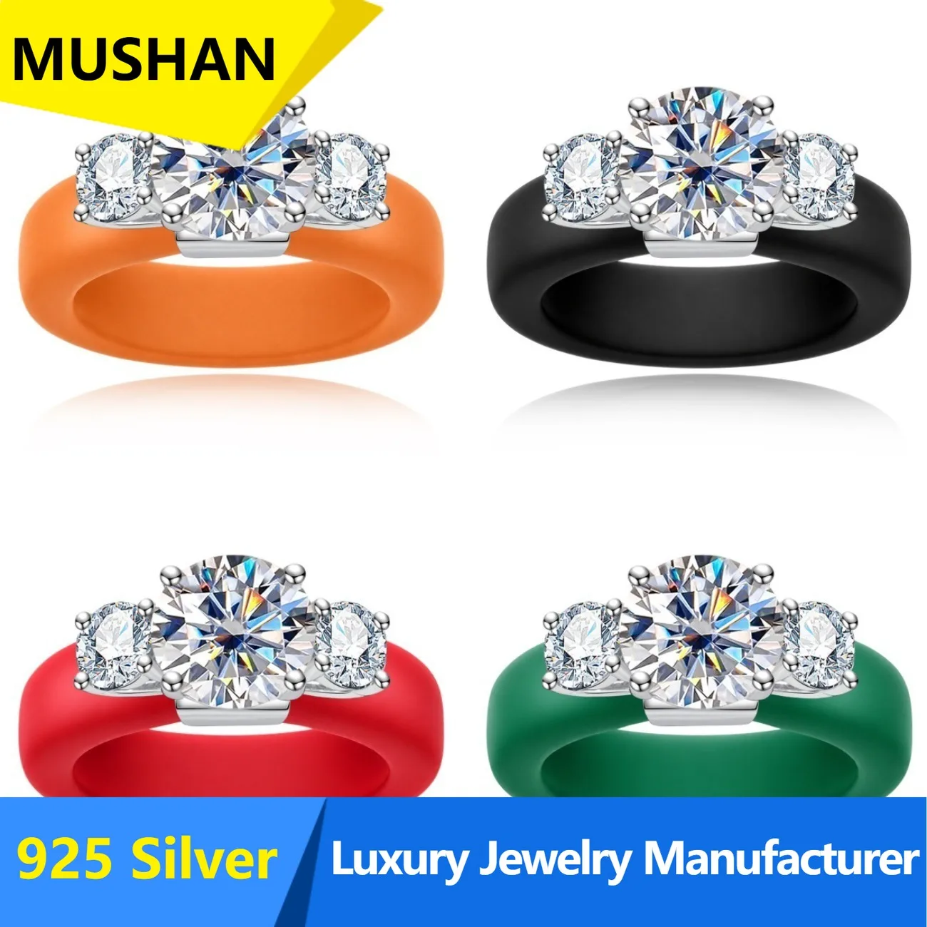 MUSHAN Luxury 925 Sterling Silver Jewelry Factory Wholesale5 Carat D Color Moissanite Silicone Ring Daily Wedding Ring Ladies