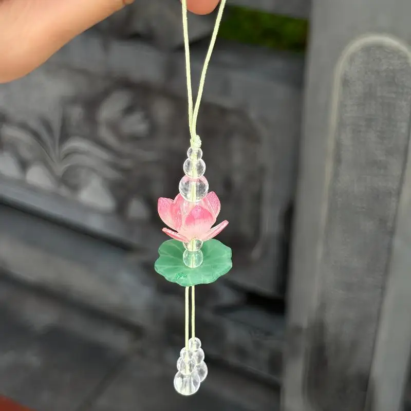 

Exquisite Summer Pink Lotus Phone Charm Pendant Fashion Simulated Flower Beaded Keychain Car Ornaments For Women Bag Decoration