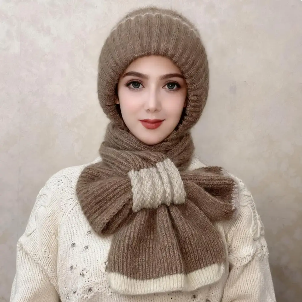 Versatile Scarf Hat Set Winter Knit Hat Scarf Set Head Circumference Elastic Warm Riding Cap Outdoor Travel Cycling Headwear