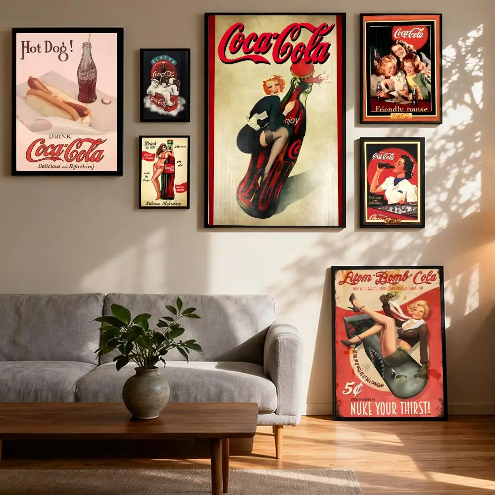 

Cola Soft Drinks Vintage Girls Poster Prints Oil Painting Mural Painting Living Room Home Decoration Party Evening Party Cover