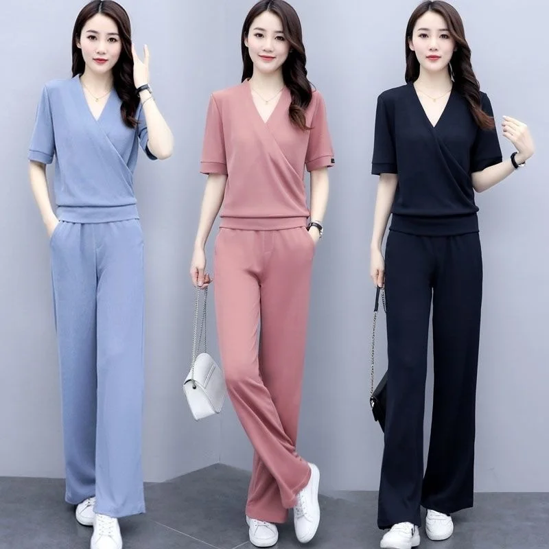 Women\'s Suit 2022 Spring Autumn New Korean Wide Leg Pants Long Sleeve Crop Tops Fashion Two Piece Set Elegant For Women Clothing