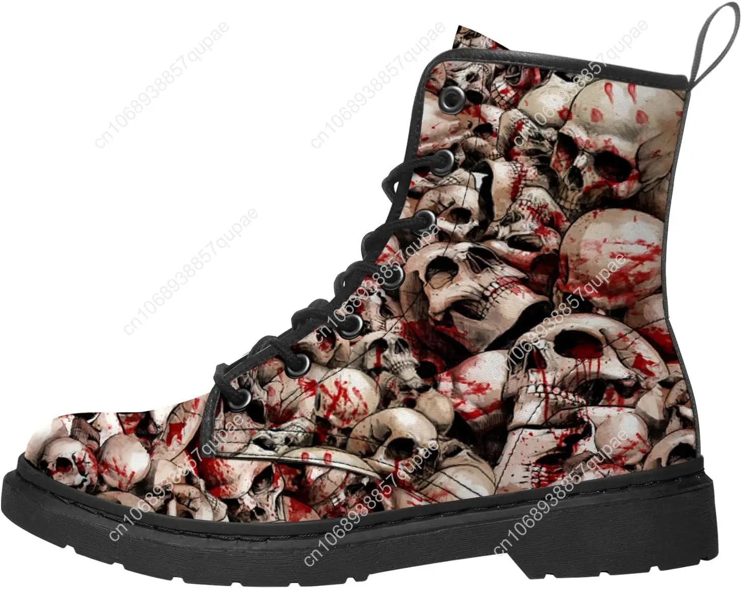 Skull Print Fashion Boots High Quality Mens Womens Teenagers Leather Work Boots Printed Vintage Custom Flat Boots