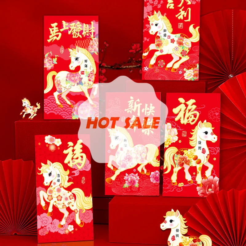 

6Pcs Chinese New Year Money Envelope Lucky Red Pockets 2026 Horse Year Red Envelope Spring Festival Marriage Birthday Envelope