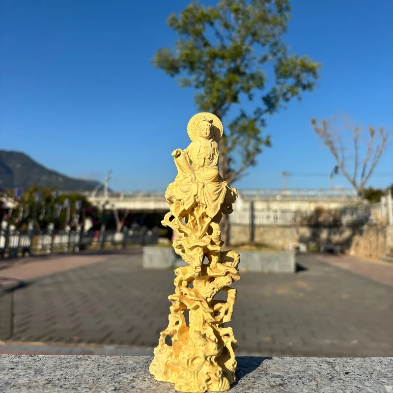 

Резная статуя Гуаньинь из самшита ручной работы - 7,87 дюйма, деревянная скульптура Будды, фигурка для домашнего декора гостиной, художественные коллекционные предметы