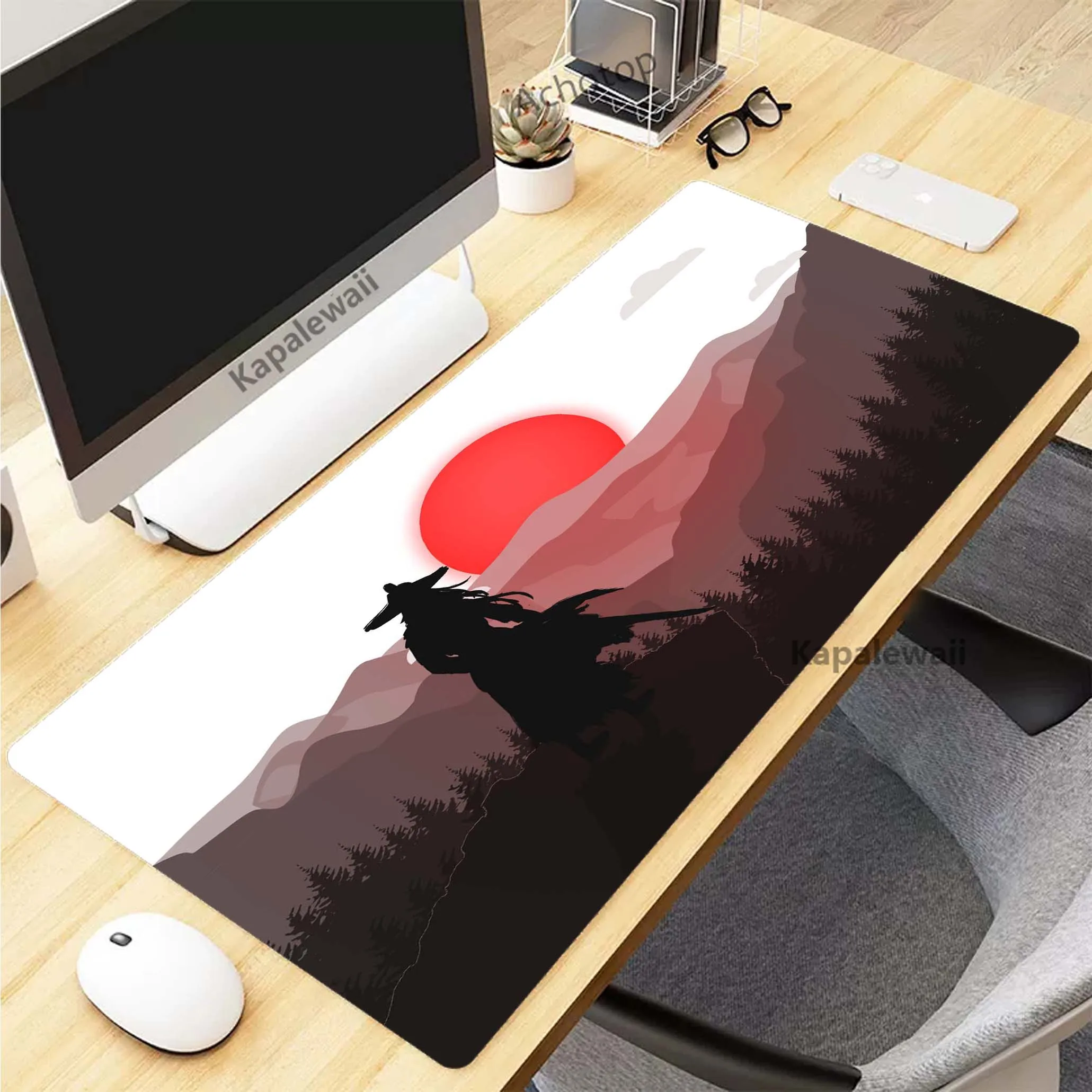 Japanese Samurai Mouse Pad Gaming Setup Accessories Mousepad XXL Desk Mat Locking Edge Mouse Pads Keyboard Mat 900x400mm