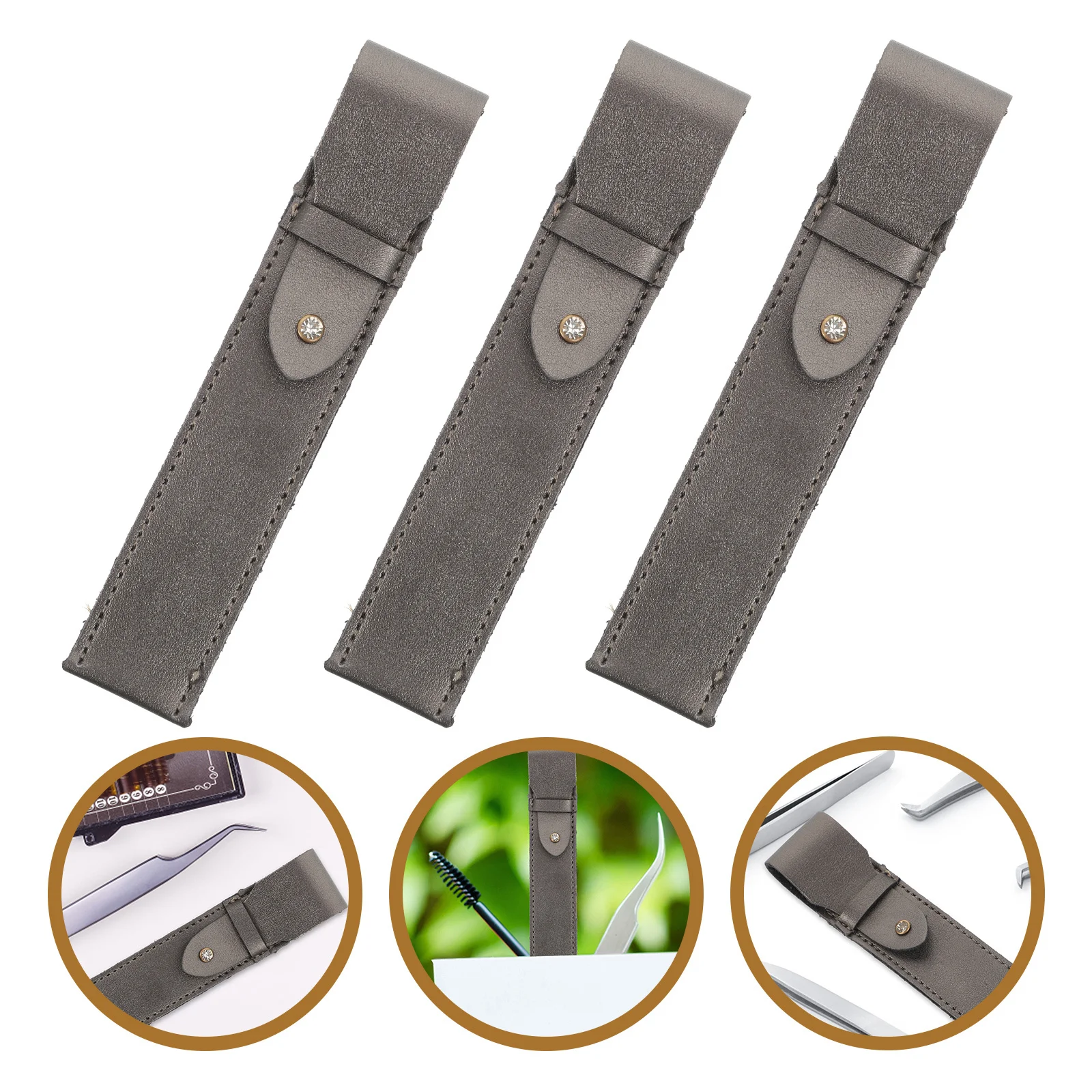 3Pcs Eyelash Tweezers Storage Organizer PU Magnetic Snap Button Compact Lightweight Portable Makeup Tweezers Bag