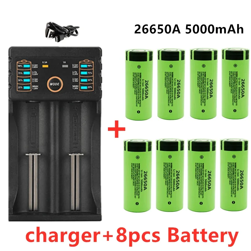 100% New Original high quality 26650 battery 5000mAh 3.7V 50A lithium ion rechargeable battery for 26650A LED flashlight+charger