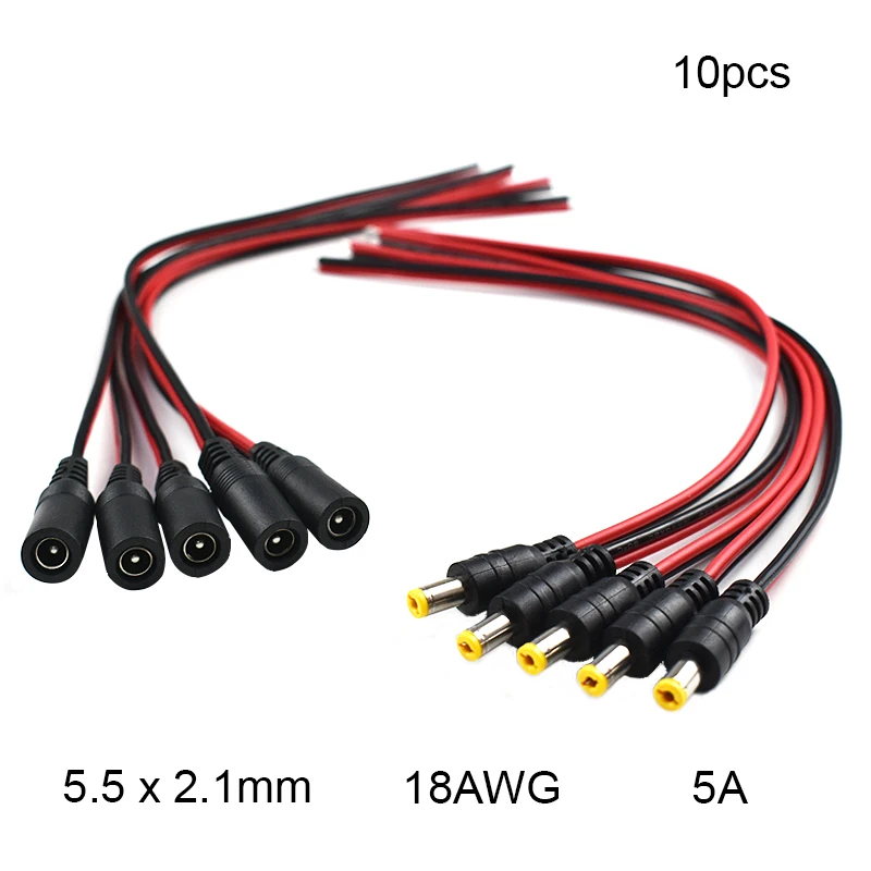 18 AWG 5A Male Female Power Cable DC Connector 30cm 2pin 5-24V Power Adapter Wire 5.5x2.1mm Plug for TV Camera LED Strip Lights