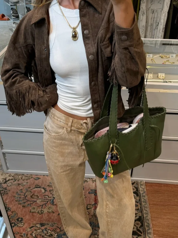 Giacca da donna monopetto con nappa vintage Giacca casual a maniche lunghe con tasche ribaltabili Capispalla tinta unita Chic Cappotti da strada autunnali