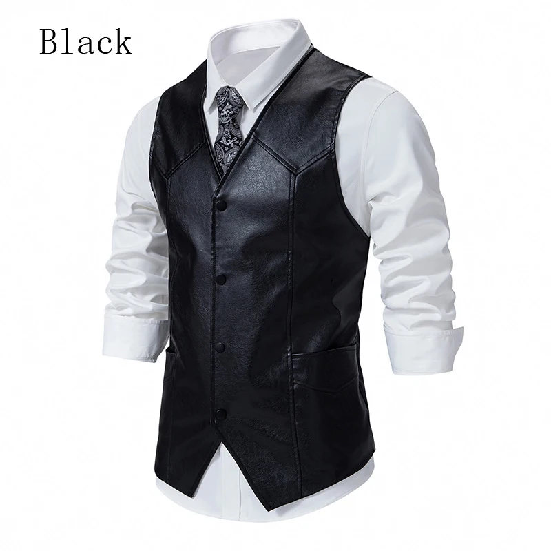 Leather Vest Mens Casual High Quality Solid Color Slim Large Size Business Waistcoat Men Dress Suit Vests