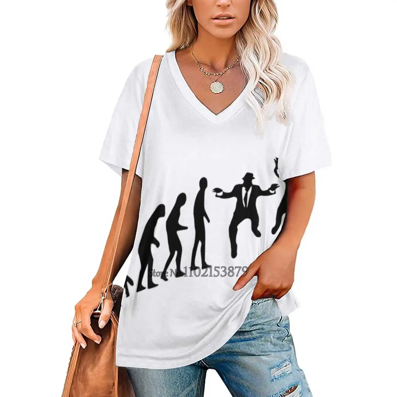 Evolution Of The Blues Brothers Women V Neck T-Shirt Casual Sexy T Shirts Hollow Out Zipper Pullover Top Evolution Blues