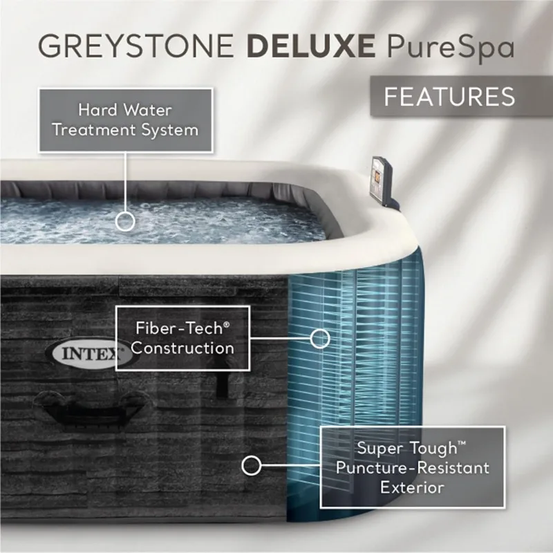 INTEX PureSpa Greystone Deluxe Inflatable Hot Tub, with with Built-in FastFill Inflation System, Spa Control App