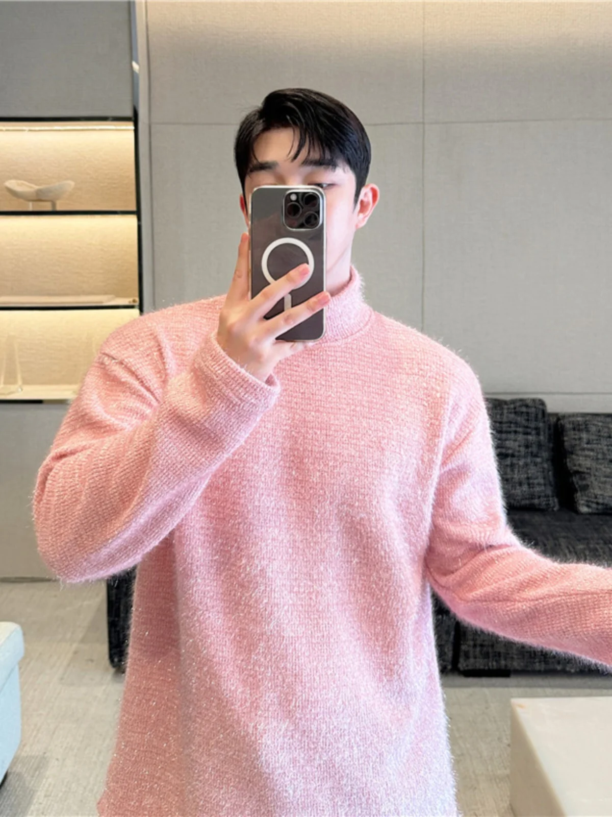 

Autumn Winter High Ne Casual Knitted Sweater Men's Women's Pink Luxury Light Tead Decorated Versatile Leisure Knitwear