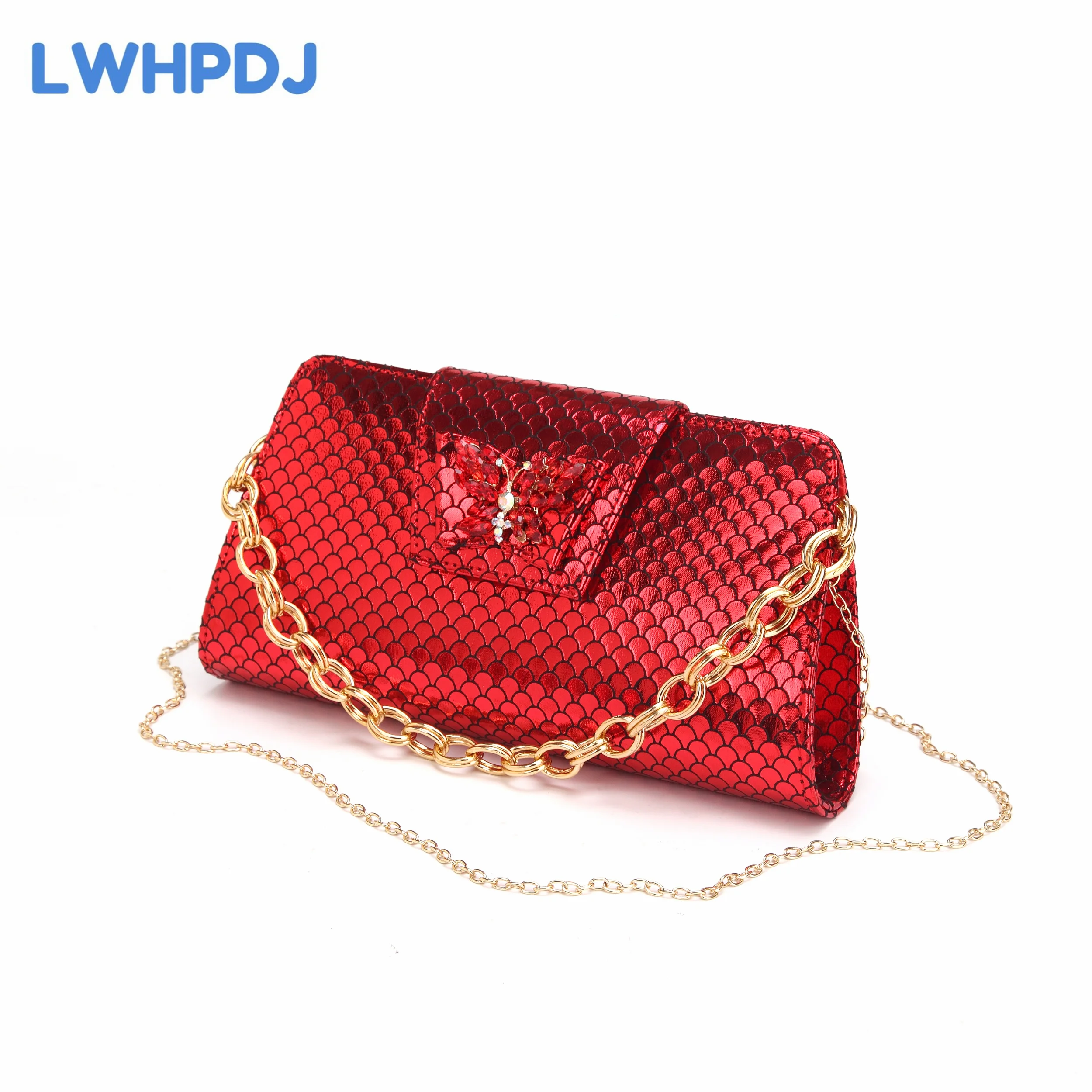 Red Color New Stitching Design Flash Diamond Decoration Mature Women\'s Bag With Nigerian Comfortable Shoes