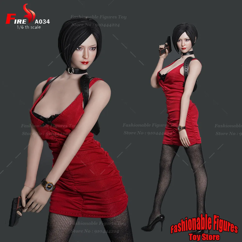 FIRE A034 1/6 Women Soldier Ada Wong Head Sculpt Cosplay Dress Stockings High Heels Clothes Set Fit 12Inch Action Figure Body