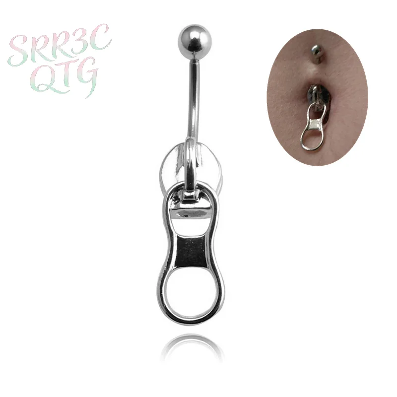 

Hot Punk Belly Button Rings Stainless Steel Navel Nail Creative Zipper Navel Ring For Women Girls Body Piercing Jewelry Gifts