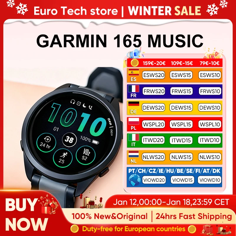 GARMIN Forerunner 165 música SmartWatch 43 mm corriendo GPS 1,2 pulgadas AMOLED Touch 25+ Pantalla deportiva