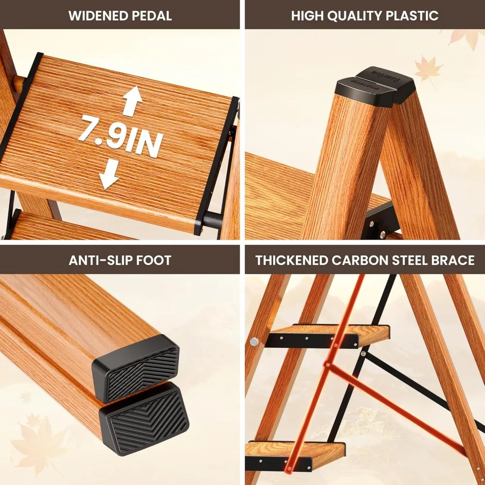 سلم قابل للطي مع دواسات واسعة مضادة للانزلاق، ألومنيوم خفيف الوزن، قوي ومتين، يدعم 300 رطل، مثالي للمنزل والوزن #3