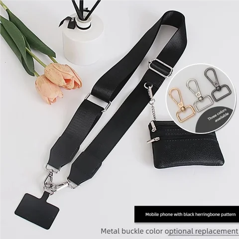 Phone Lanyard With Zippered Pouch Adjustable Perforation-Free Design Detachable Cross Strap