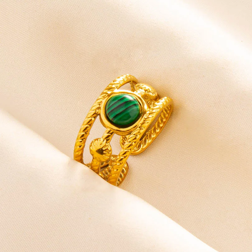 5PCS Stainless Steel Rings Bohemian Jewelry Green Gemstone Gold Plated Knuckle Turquoise Rings For Women Girl Gifts Never Fade