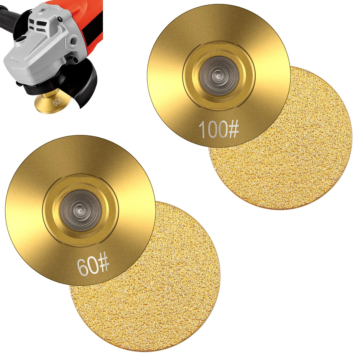 2Pcs M14 Diamond Brazed Flat Grinding Head 60# 100# for Granite Marble Stone Trimming Rough Polishing Disc Diamond Sanding Pads