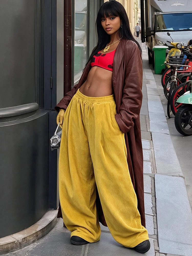 Weird Puss Lässige, bequeme lange Hose für Damen, Herbsttrend, elastische, hochtaillierte, einfarbige, schlichte, Oversize-Style, klassische Streetwear – Detail 14