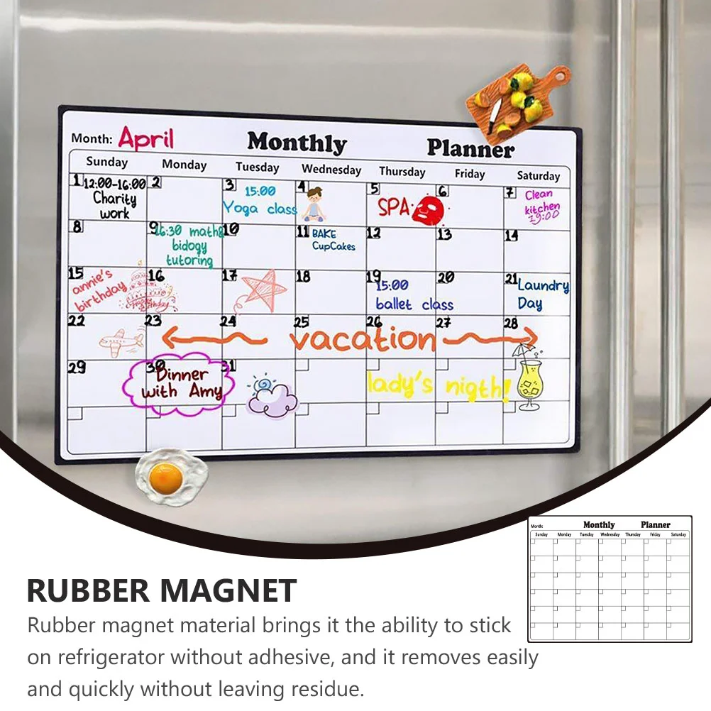 Magnetic Whiteboard Monthly Plan Board High Grade Wipes Easily No Stains Reusable Rubber Magnet Fridge Calendar Note