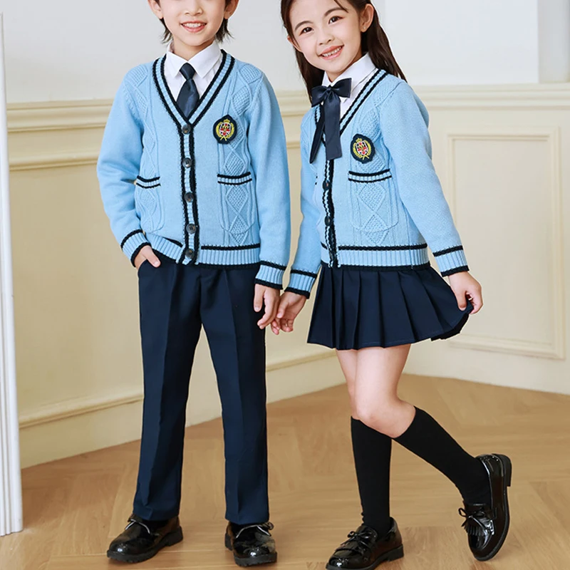 

Children Kindergarten School Uniforms Spring Girls Pleated Skirts JK Suit Boy Coat+shirt+skirt+necktie+badge Performance Costume