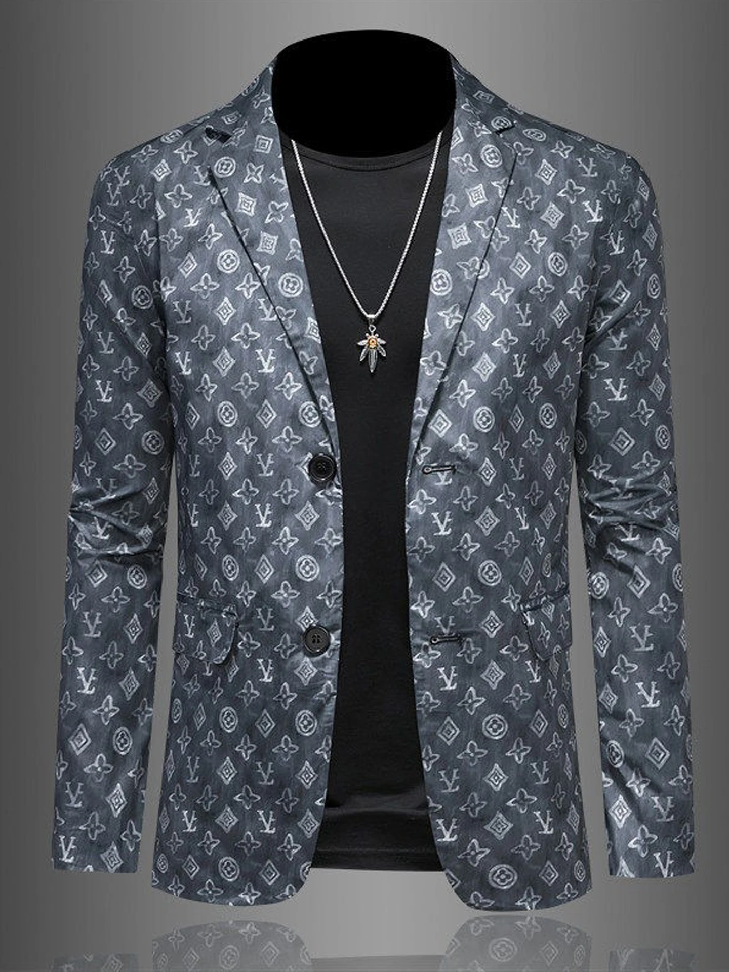 

Мужской приталенный пиджак на весну-осень, повседневный, однобортный, молодежный, деловой, с цветочным узором, легко ухаживающийся, из полиэстера