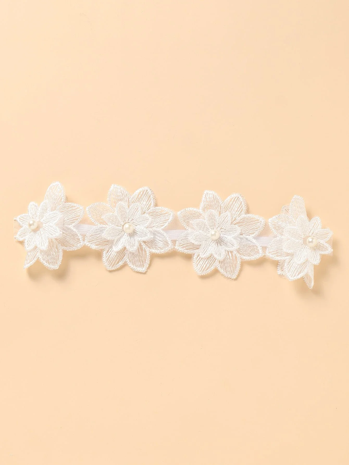 White Floral Lace Headband With Pearl Centers For Girls, Suitable For Wedding, Party And Everyday Use