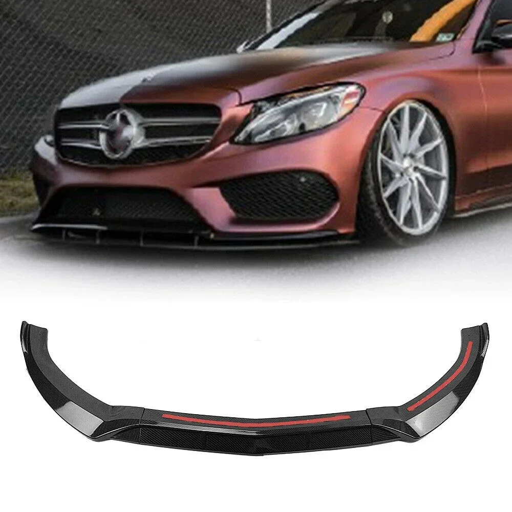 

New！ Front Bumper Lip For Mercedes-Benz C-Class W205 Sport 2015-2018 C180 C250 C300 C400 Carbon Fiber Look Blade Splitter Spoile