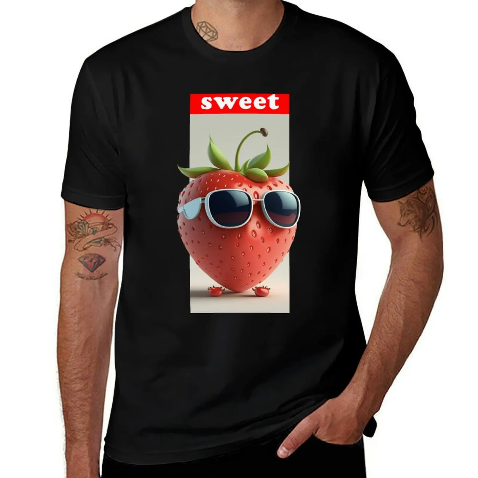 

cool & sweet strawberry chilling T-Shirt Casual Loose Fit Short Sleeve T-Shirt