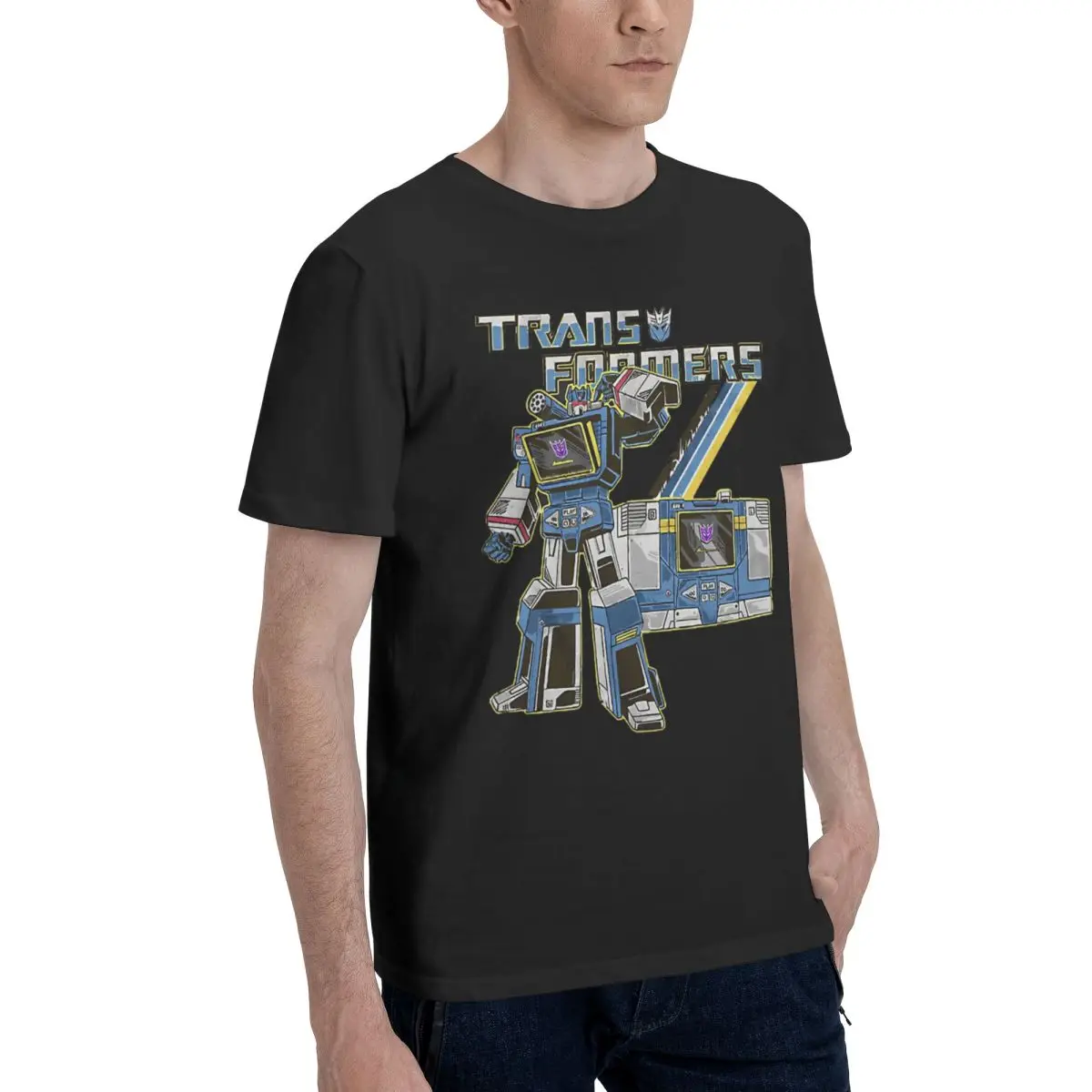 Transformer Soundwave G1 Retro Classic T-Shirt Men's Basic Short Sleeve T-Shirt Black Round Neck Short Sleeve