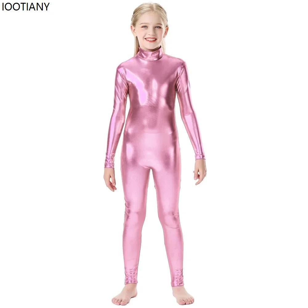 CosplayHalloween Bambini Ninja Cosplay Tuta Unisex Metallo lucido Colletto alla coreana Tuta Cerniera posteriore Catsuit Festa di carnevale Wetlook