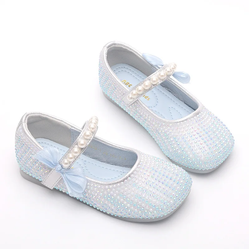 Children's Leather Shoes Girls Princess Cute Pearl Bow Casual Dance Mary Jane Shoes Fashion Single Shoes for Party Wedding Shoes